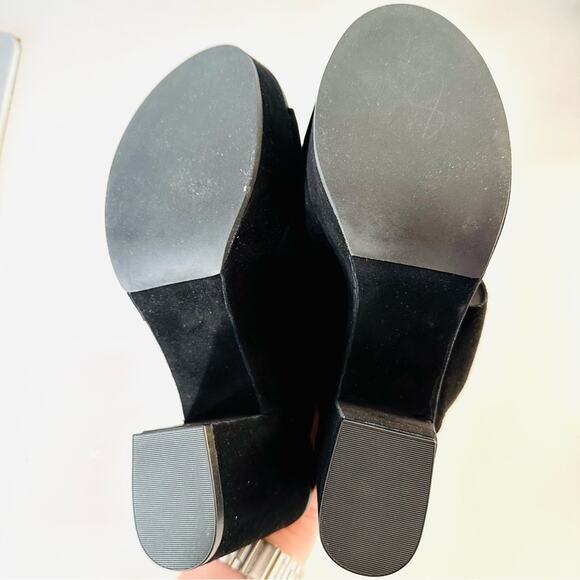 NEW REBECCA MINKOFF Classic Black Suede Chunky Platform Heeled Sandals Mules 8.5 - Picture 3 of 12